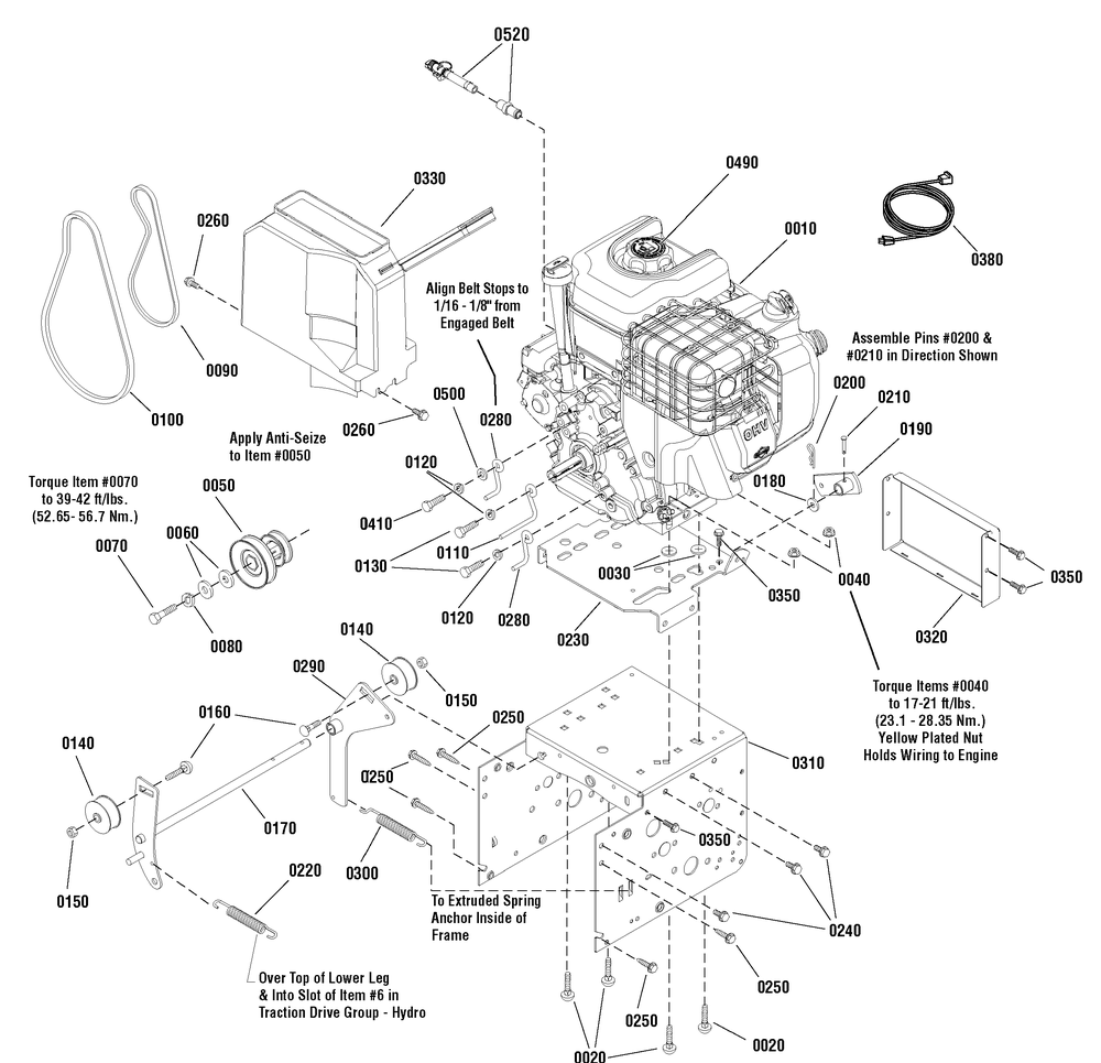 Engine And Frame Group Diagram and Parts List for 1695864-18-2852-31 2010 Briggs and Stratton Snow Blower